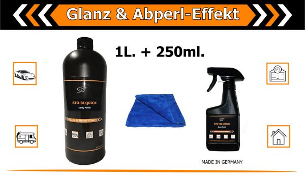 STO-BI QUICK Schnellpolitur 1L und 250ml inkl. Mikrofasertuch, Lackversiegelung, Spray Polish, Finish Wax, Versiegelung, Autoglanz, Glanz spray, Sprüh Politur