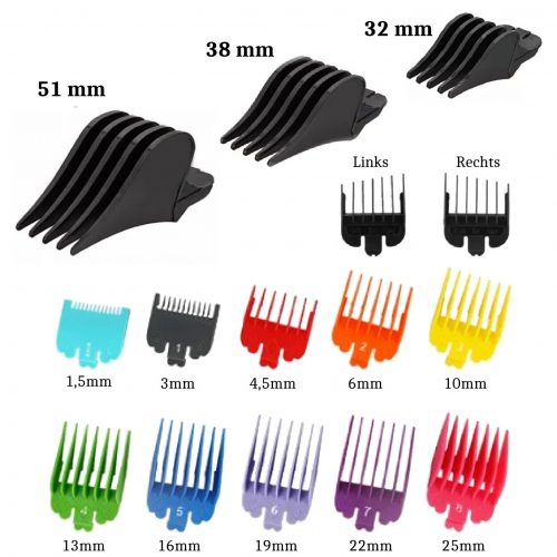 15-teiliges Haarschneider Aufsatz Set kompatibel mit Hair Easy Cut & Wahl – 1,5–51 mm – Farbige Führungskämme + XXL & Übergangsaufsätze – Profi Haarschneidemaschine Zubehör