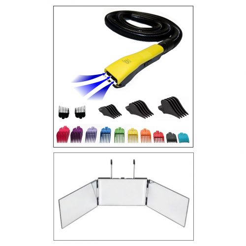 Hair Easy Cut Haarschneider mit Absaugsystem 2 in 1 Schneiden Saugen + LED Kosmetikspiegel 360° 3-seitig